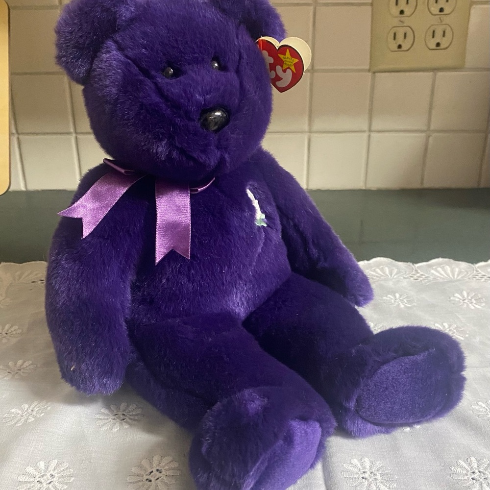 1998 Princess Diana Ty Beanie Baby Purple Bear, Excellent Condition